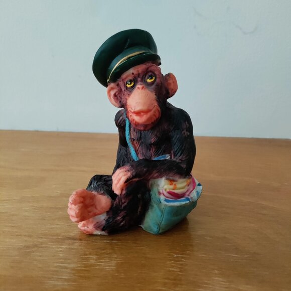 Chimpanzee Mailman Figurine Colorful VGUC ~4" Tall - See pics for sizing. - Picture 1 of 7